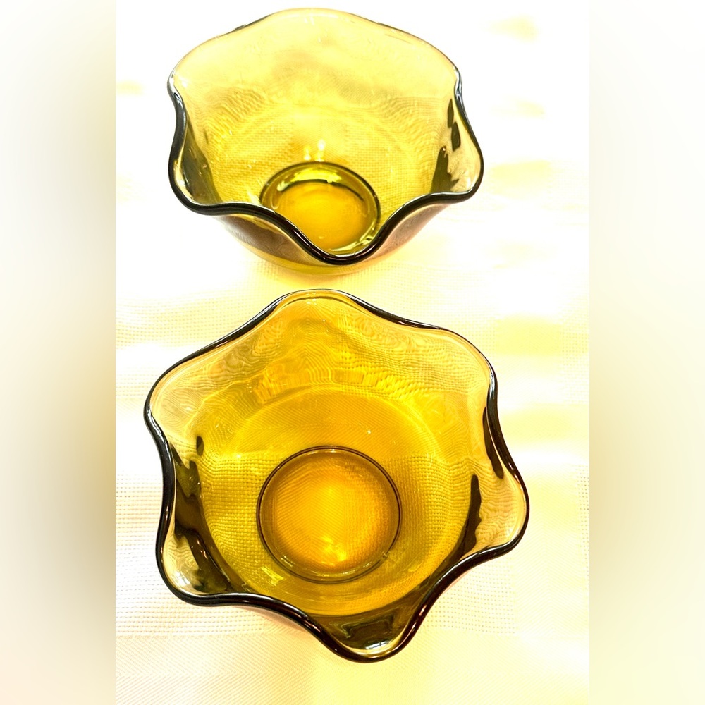 Vtg MCM Anchor Hocking Avocado Green Glass Dip/Nut/Candy Dish Bowls set of 2 - Picture 5 of 10